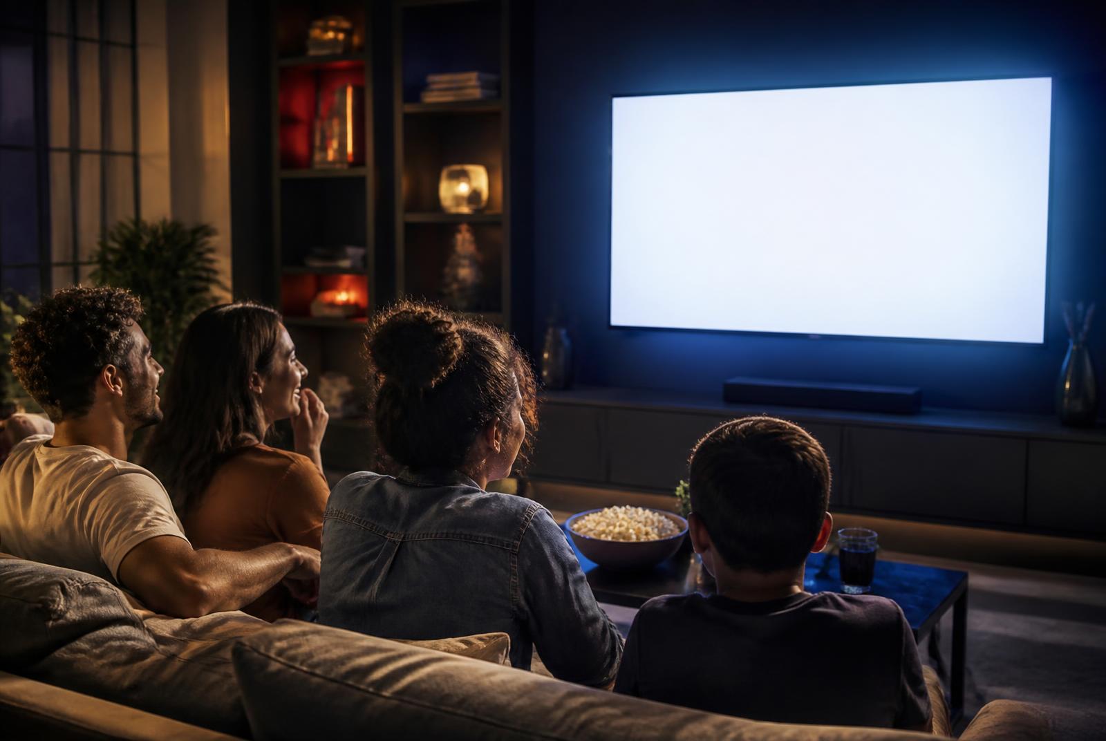 Imagem ilustrativa de pessoas assistindo à televisão em casa.